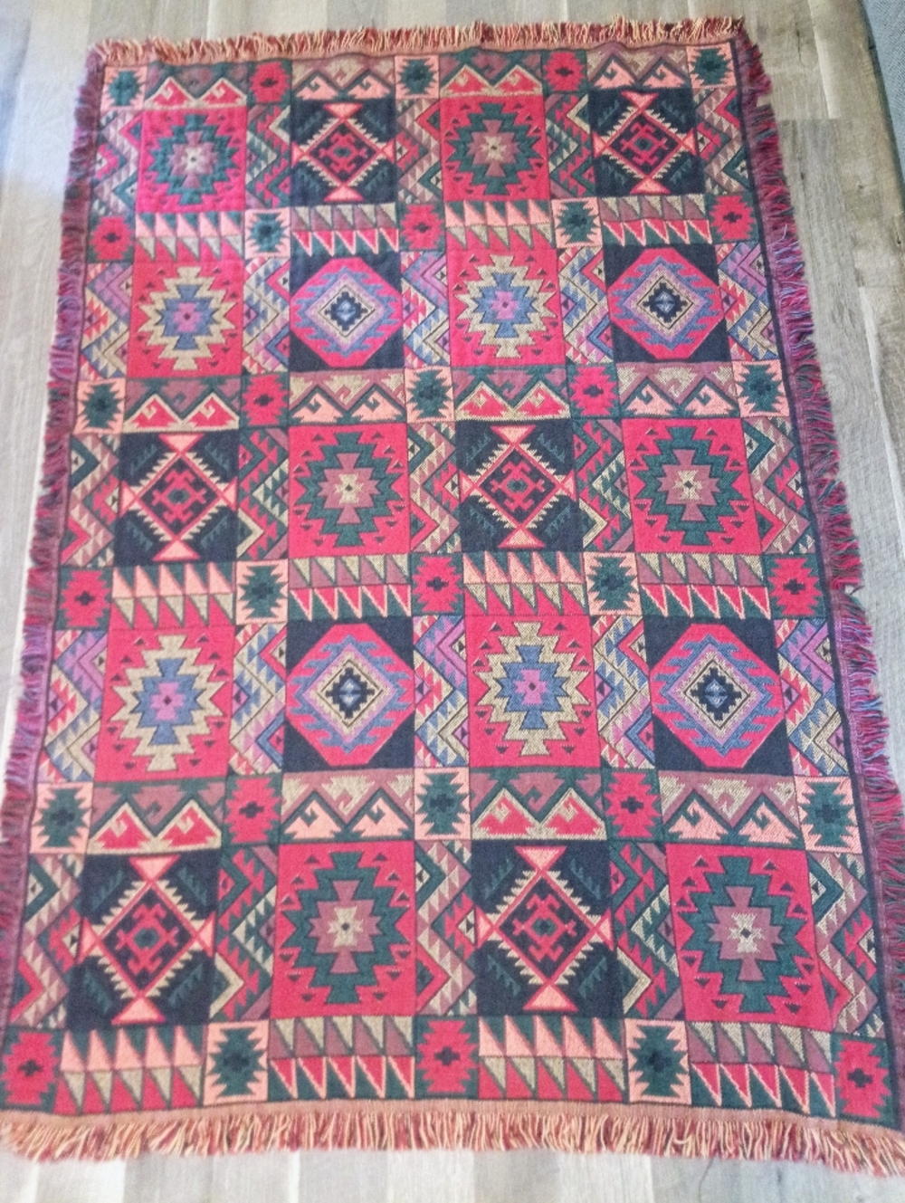 Goodwin Weavers Southwestern Throw Blanket Fringe Red Black 62x45
